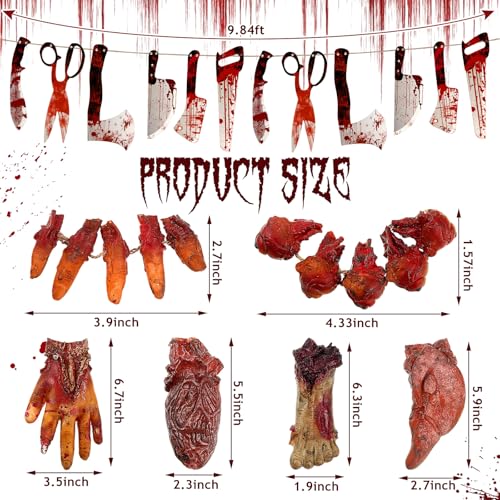Halloween Bloody Decorations Set - Scary Props, Banners & Body Parts for Haunted House and Party