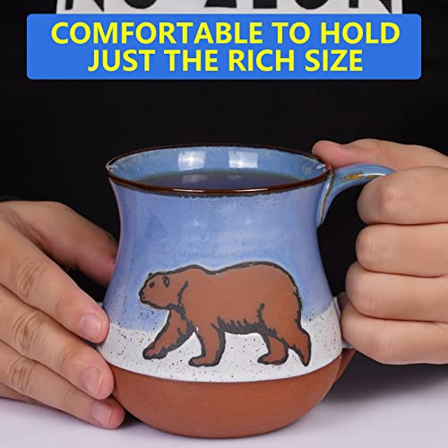 MPotTo Ceramic Polar Bear Mug 16 oz Blue - Cute Handcrafted Coffee Cup, Dishwasher & Microwave Safe, Variation: Bear