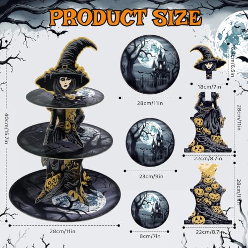 Halloween 3-Tier Cupcake Stand - Witch Theme Cardboard Dessert Display