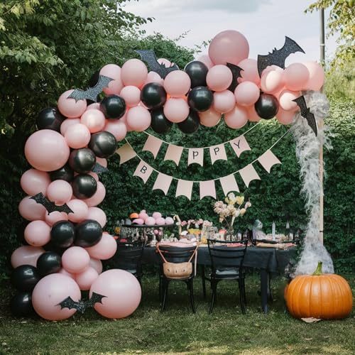 Pink Black Silver Bat Balloons Set - Halloween Latex Party Decorations - Variation: Pink Black Silver