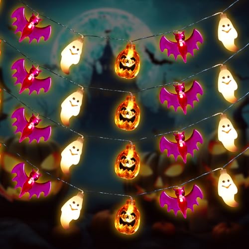 Battery Operated Halloween String Lights 9.8ft 20 LEDs with 3D Pumpkins Bats Ghosts