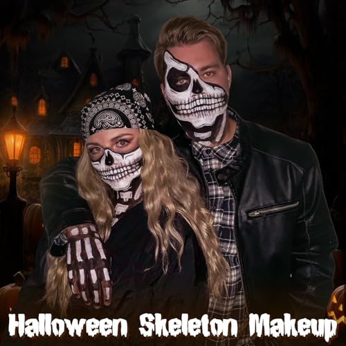 Halloween Skeleton Makeup Kit with Face & Body Paint, Brushes & Sponges