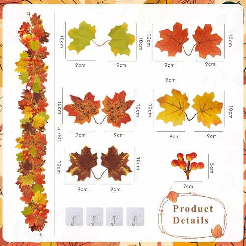 Autumn Maple Leaf Garland Set – 2 Pcs Fall Decor for Weddings, Thanksgiving, Outdoors & Indoors