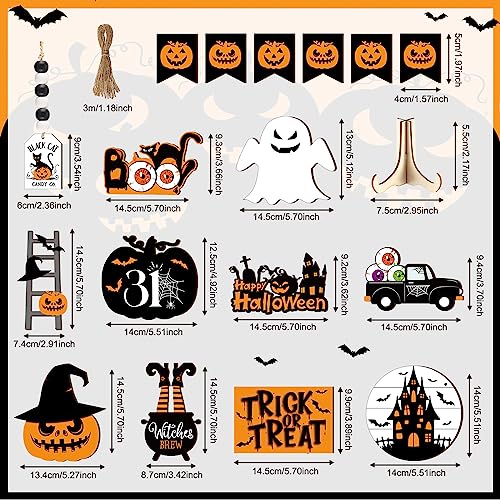 Halloween Wooden Tiered Tray Decor Set with Plush Gnome - 18 Pieces