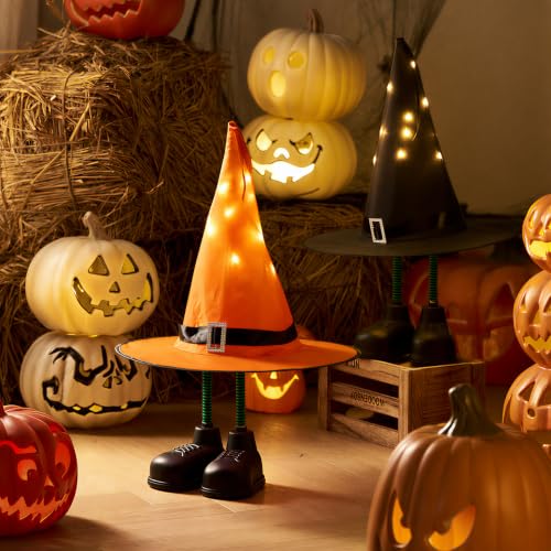 Halloween Witch Hat Decorations 2 Pack - Spooky Light Up Ornaments