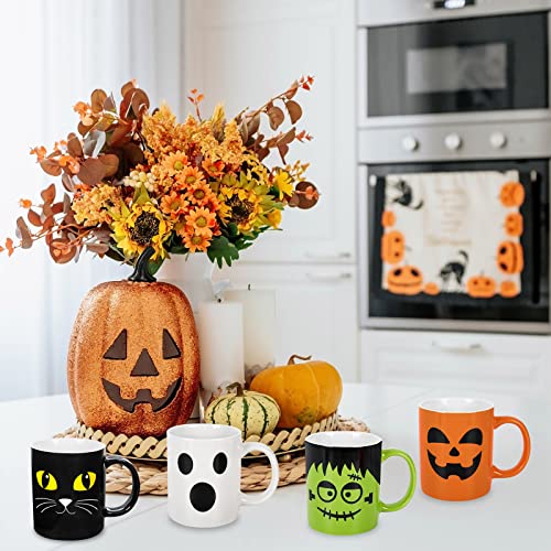 Halloween Ceramic Mug Set - 4 Pack 12oz Pumpkin Cat Ghost Monster Coffee Cups