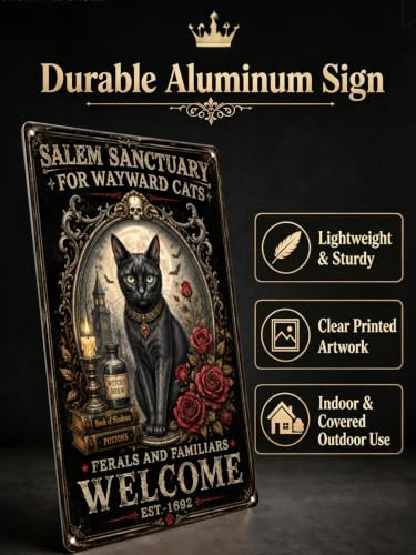 Halloween Black Cat Metal Sign Wall Art - 8x12 Inch Gothic Decor - Variation: Black Cat