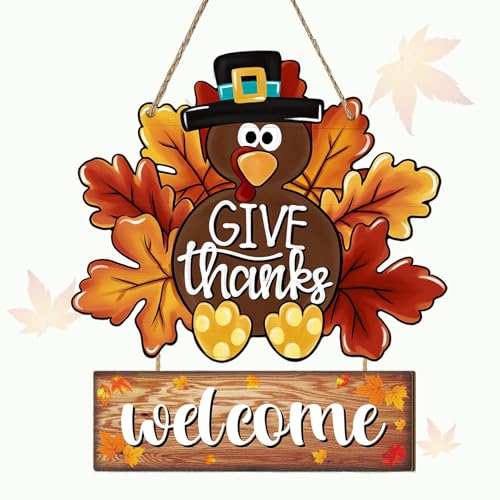 Thanksgiving Wooden Door Sign Set - Fall Harvest Welcome Decor for Front Door & Wall