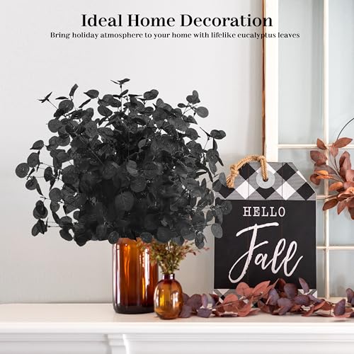 24 Inch Artificial Eucalyptus Stems - Black Faux Foliage for Home & Wedding Decor