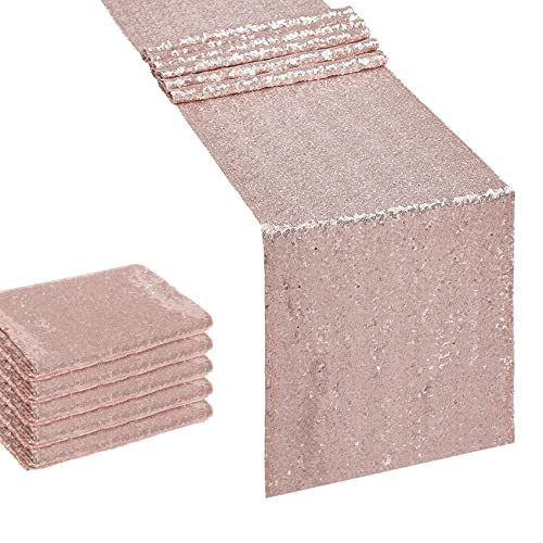 12x72 Inch Sequin Table Runner - Rose Gold Glitter Party Decor - 6PCS