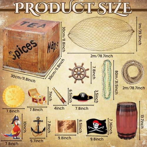 Pirate Party Decorations Set with Treasure Boxes Net and Jewelry Props