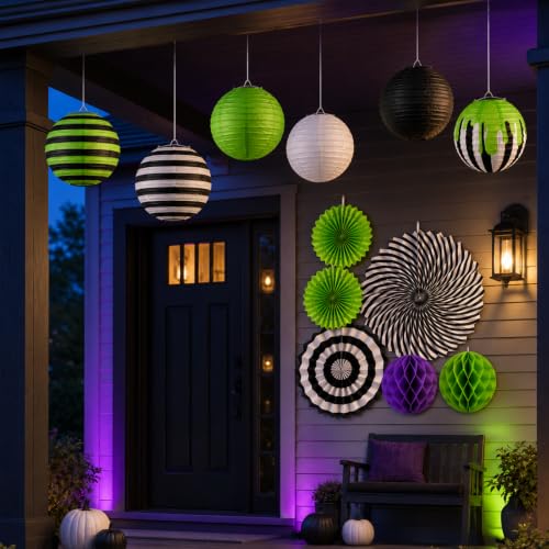 Halloween Paper Lanterns Hanging Decorations Set - Indoor & Outdoor Party Decor