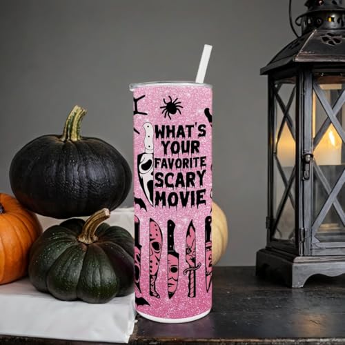 20oz Stainless Steel Halloween Tumbler with Straw Ghostface Horror Cup - Gift