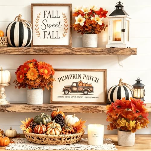 Fall Decor Set for Thanksgiving Autumn Home Fireplace - Orange Variation