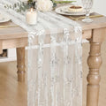 Silver Leaves White Gauze Table Runner 28x120 Inch Holiday Wedding Decor - Variation of 28" x 120" / White Silver