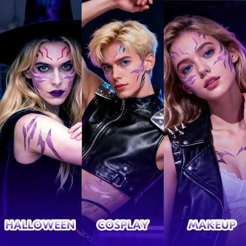 Anime Purple Temporary Tattoo Stencils & Markers Set for Cosplay & Body Art