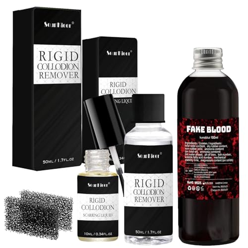 Rigid Collodion Scar Makeup Kit 10ML with Remover & Fake Blood for Special Effects
