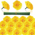 Yellow Artificial Marigold Flowers Bulk 50 Pcs for Day of the Dead Decorations - Faux Silk Floral Stems