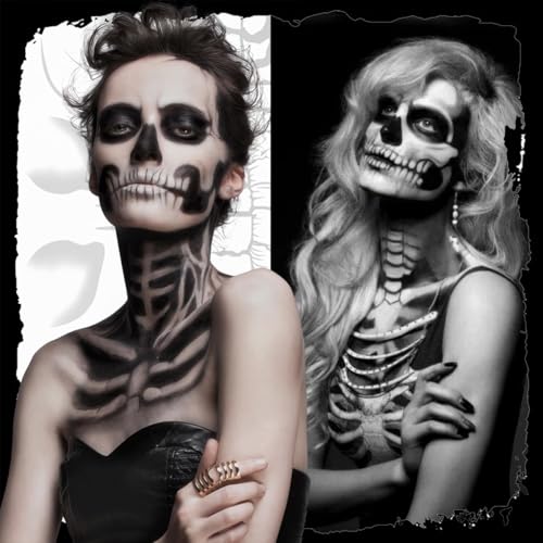 Zombie Skull Face Tattoos for Halloween & Cosplay – 4 Sheets