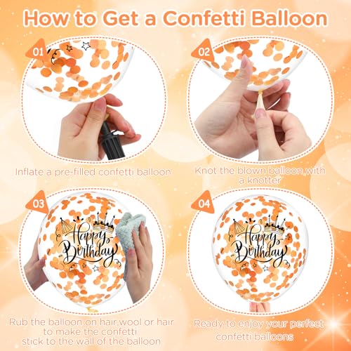 Orange Happy Birthday Latex Confetti Balloons - 18Pcs Party Decorations