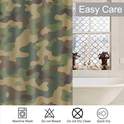 Moslion Green Camouflage Waterproof Bathroom Shower Curtain 72x72 Inches with Hooks - Variation of THIS listing
