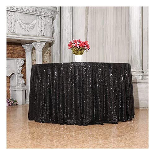90-Inch Black Sequin Round Tablecloth for Halloween Party & Events - Poise3EHome