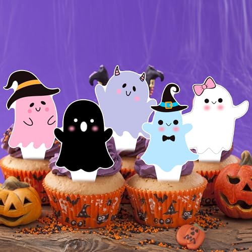 Halloween Ghost Cupcake Toppers 48PCS | Baby Shower & Party Decorations