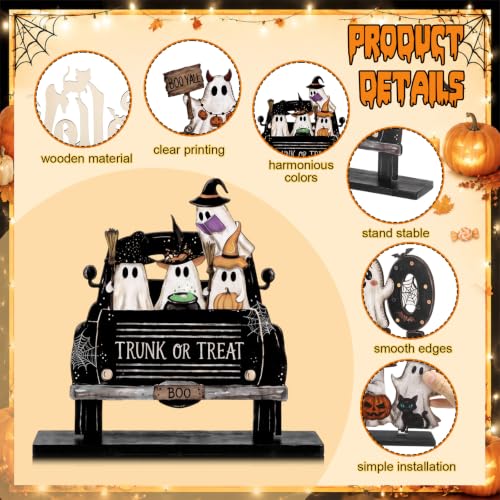 Halloween Wooden Table Decorations - 6 Pcs Spooky Centerpieces Black Variation