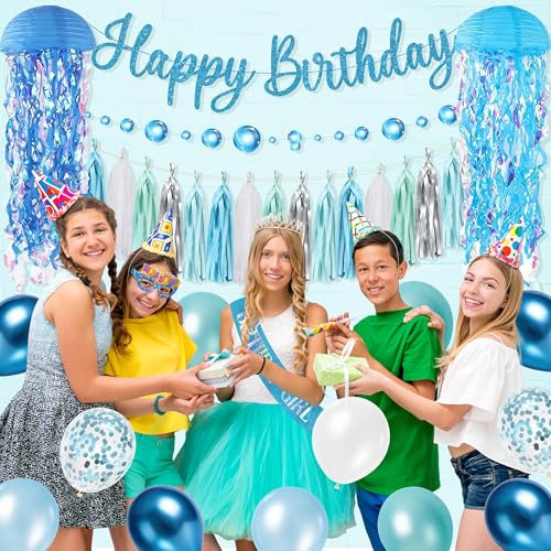 Blue Ocean Mermaid Birthday Party Decorations Set for Girls