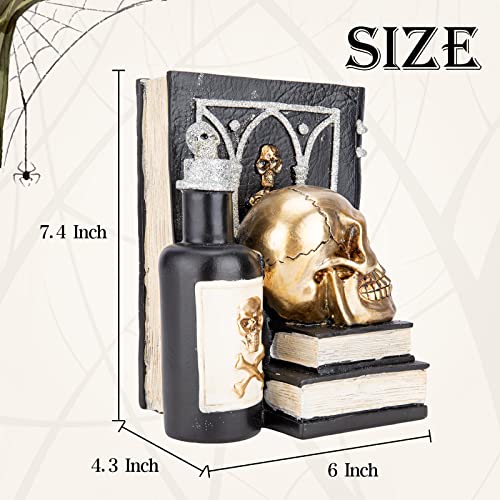 Gothic Halloween Skull Figurine with Spellbook & Potion Bottle Indoor Decor