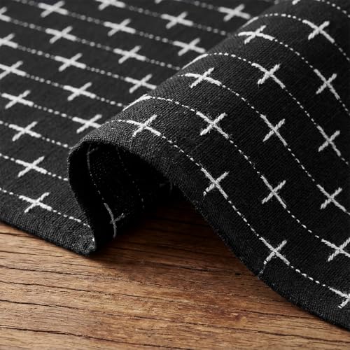 Black Cross-Star Textured Table Runner - 13x72 Inch Water-Resistant Kitchen Decor
