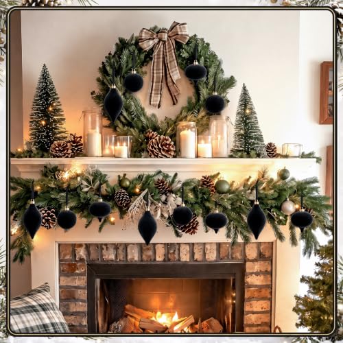 Velvet Christmas Ornaments Set - Black 12 Pcs 2.36 Inch Holiday Decor, Variation of THIS listing