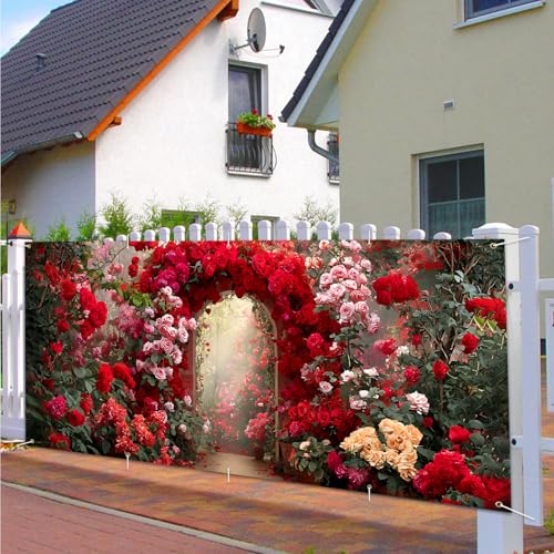 16x7ft Pink White Floral Garage Door Banner - Blossom Tunnel Backdrop - Variation 177