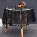 Halloween Spider Web Table Cover - Round Black Lace Tabletop Decoration