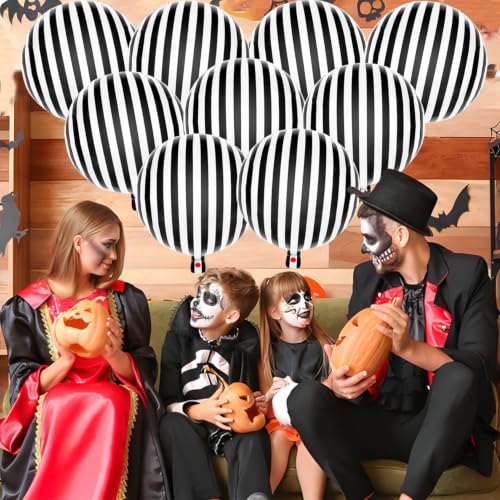 9 Pcs Black and White Striped Balloon Set for Halloween & Party Decorations
