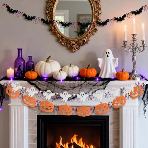 Halloween Felt Garland Banner for Mantle Home Art Decor - Ghost Bat Pumpkin #2