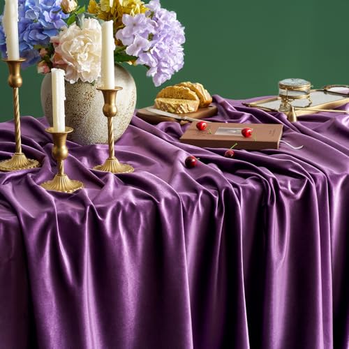 Violet Purple Velvet Rectangle Tablecloth - 84x55 Inches for Dining & Events