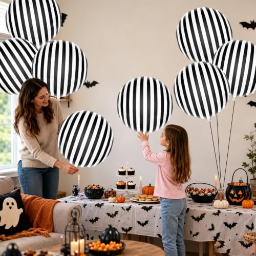 Black and White Striped Balloon Set - Halloween Party Decorations, 8 Pack