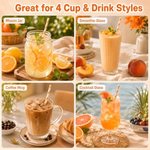 Orange Striped Paper Drinking Straws - Halloween & Party Decor - 100 Pack