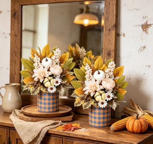 White Fall Centerpieces for Tables - 2PCS Artificial Autumn Decor 11.4in