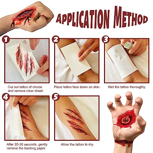 Halloween Fake Scar & Wound Tattoo Set - 30 Sheets Realistic Zombie Makeup
