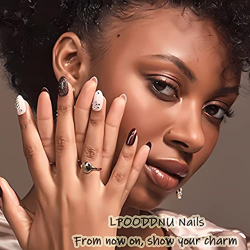 Halloween Press On Nails Short Oval Orange Flower & Skull Design - Variation 14