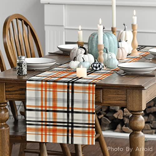 Artoid Mode Plaid Fall Table Runner 13x120 Inch - Orange & Black Variation