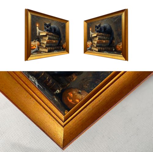 Gongyuanyihao Arts Vintage Halloween Wall Art - Black Cat & Pumpkins Canvas Print, 10x12in Ready to Hang