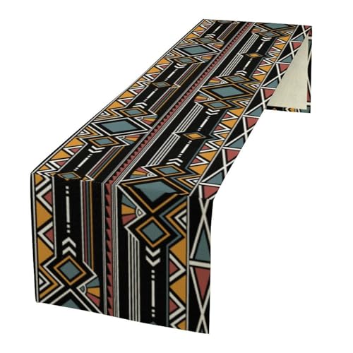 African Tribal Table Runner 13x36in - Geometric Ethnic Farmhouse Decor - Afro Brown Variation
