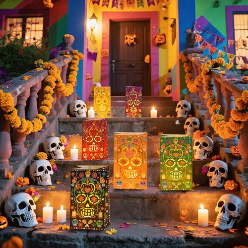 30 Pack Dia De Los Muertos Luminary Bags for Halloween & Fiesta Decor