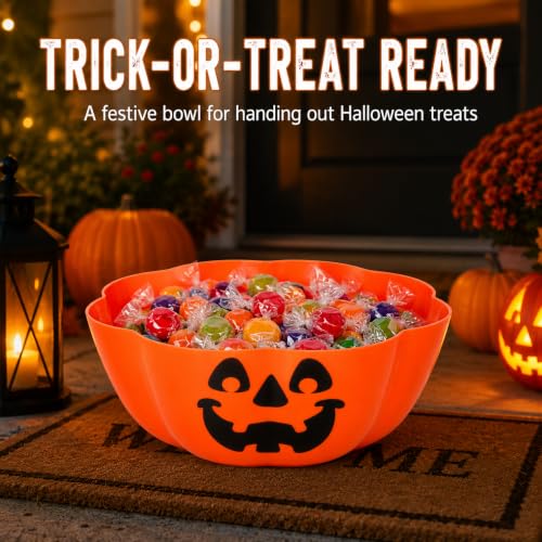 Halloween Pumpkin Candy Bowl - Large Plastic Trick-Or-Treat Dish for Parties