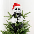 Halloween & Christmas Tree Topper Decorations - Cute Plush Jack Huggers with Santa Hat - Poseable Handmade Party Decor - Jack with Santa Hat Variation