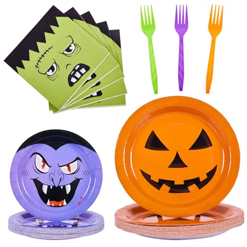 Halloween Paper Plate and Napkin Set for Parties, 96 Pieces