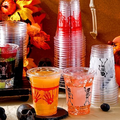 90-Pack Halloween Plastic Cups 12 oz Blood Skeleton Disposable Party Supplies